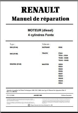 manuel d'atelier moteur Renault S8U Safrane Master Trafic 1995 { {{ Docautomoto }}
