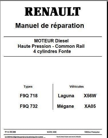 Manuel d'atelier moteur Renault Dci F9Q AUTHENTIQU'ERE