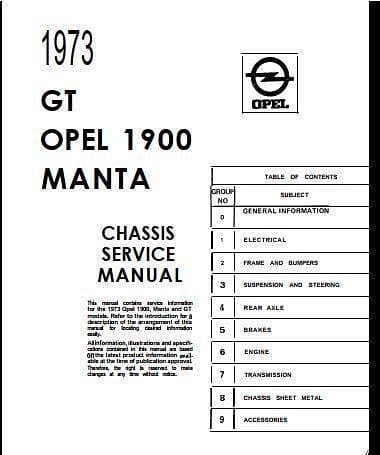 Manuel d'atelier Opel GT et Manta 1973 { {{ Docautomoto }}