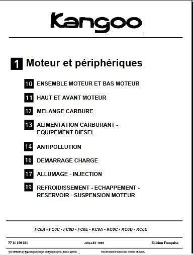 Manuel d'atelier et de réparation Renault Kangoo 1997 +moteur Dci 70 { {{ Docautomoto }}