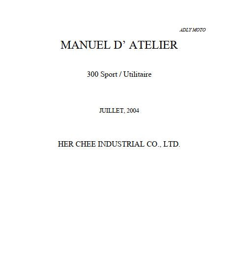 manuel d'atelier Adly quad 300 français { {{ Docautomoto }}