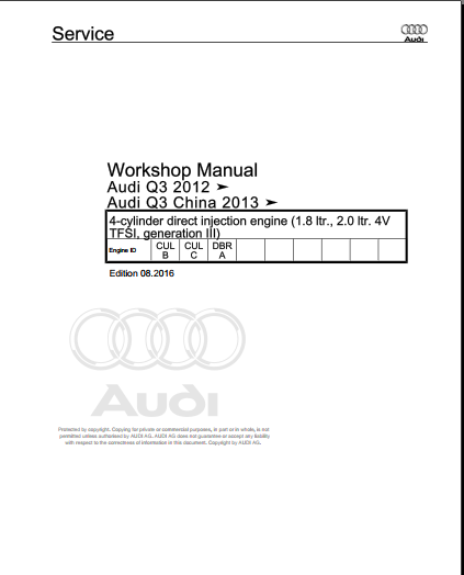 Manuel d'atelier Audi Q3 2012 2018 { {{ Docautomoto }}