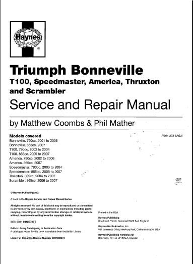 manuel d'atelier Triumph Twins 2001 2007 { {{ Docautomoto }}