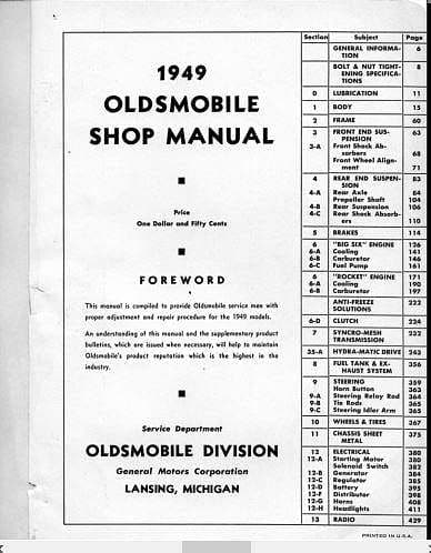 Manuel d'atelier Oldsmobile 1949 { {{ Docautomoto }}