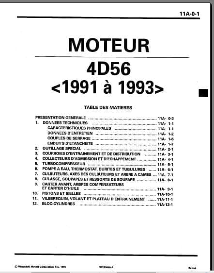 Manuel d'atelier Mitsubishi Pajero 91 2000 en français { {{ Docautomoto }}