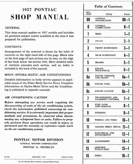 manuel d'atelier Pontiac 1957 { {{ Docautomoto }}