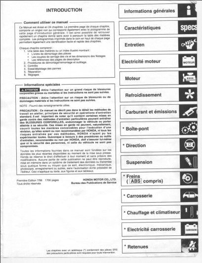 manuel d'atelier Honda Prélude 1997 { {{ Docautomoto }}