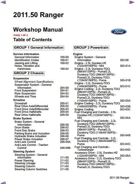 Manuel d'atelier Ford Ranger 2011 2012 { {{ Docautomoto }}