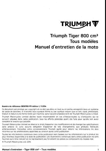 manuel d'atelier Triumph Tiger 800 2014 { {{ Docautomoto }}