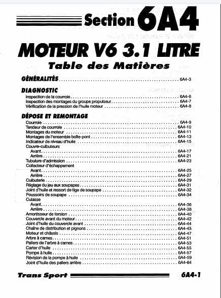 Manuel d'atelier Pontiac Trans Sport V6 1992 { {{ Docautomoto }}