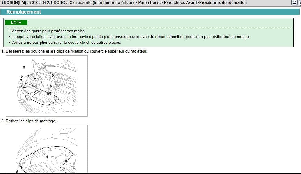 Manuel d'atelier Hyundai Tucson 2010 2014 en français { {{ Docautomoto }}