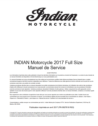 manuel d'atelier Indian Full Size 2017 en français { Docautomoto