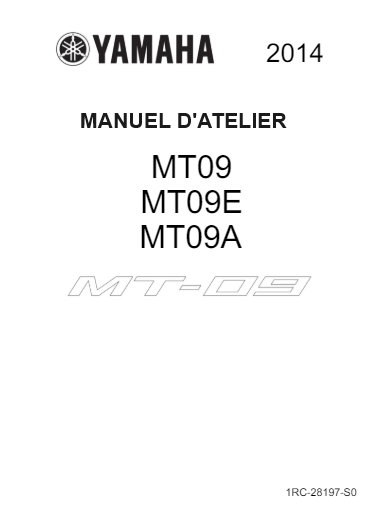 Manuel d'atelier Yamaha MT 09 2014 { {{ Docautomoto }}