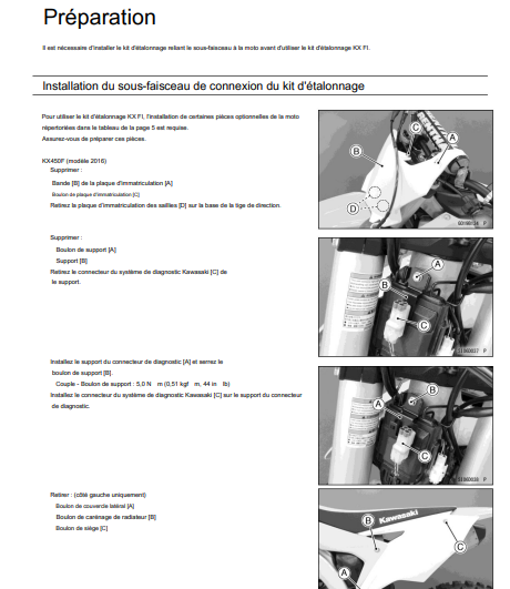 Manuel de reprogrammation Kawasaki KX 250 450 2015 français Docautomoto