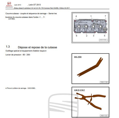Manuel d'atelier Seat Leon TDI 2013 2019 français Docautomoto
