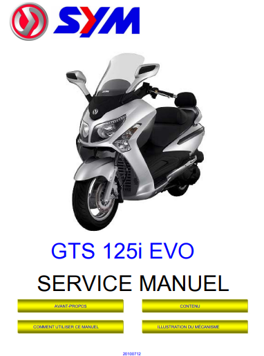 Manuel d'atelier Sym GTS 125 i Evo français Docautomoto