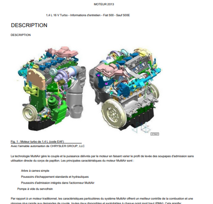 Manuel d'atelier Fiat 500 2013 Multi Air et Turbo français { {{ Docautomoto }}