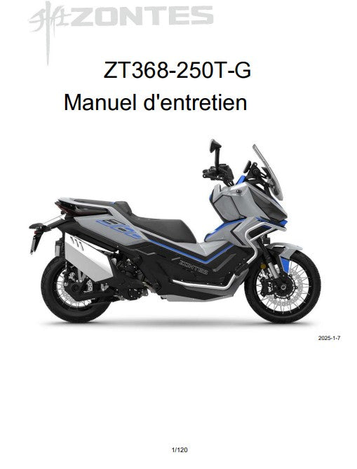 Manuel d'atelier Zontes ZT 250 2025 français Docautomoto