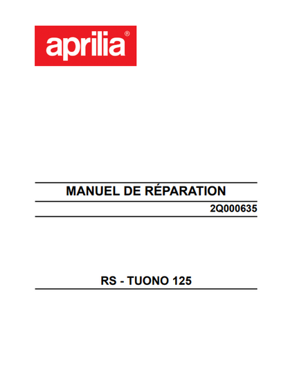 Manuel d'atelier Aprilia 125 RS Tuono 2024 français