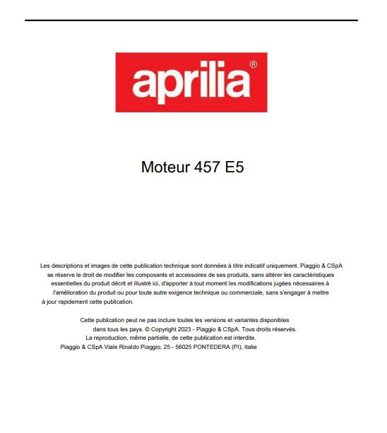 Manuel d'atelier Aprilia RS 457 2024 français 