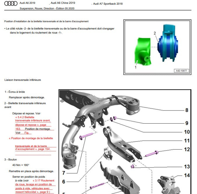 manuel d'atelier Audi A6 C8 2018 2022 français Docautomoto