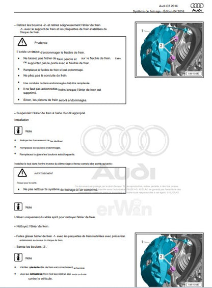 Manuel d'atelier Audi Q7 4M 2016 2022 français
