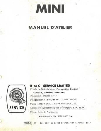 manuel d'atelier Austin Mini 1967 français { {{ Docautomoto }}