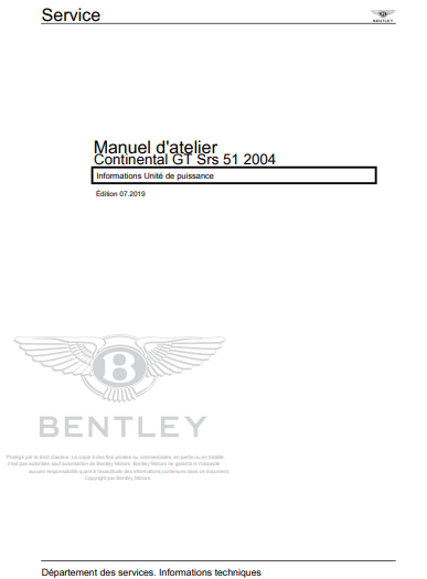 Manuel d'atelier Bentley Continental GT 2004 2010 pdf français Docautomoto