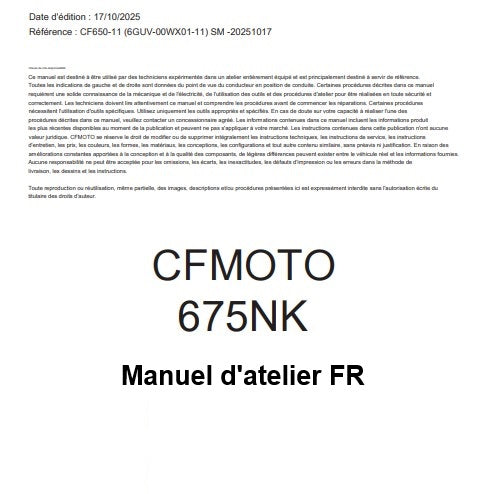 Manuel d'atelier CFMoto 675 NK 2026 français Docautomoto