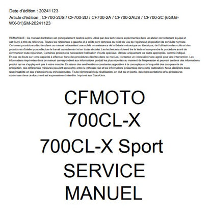 manuel d'atelier CFMoto 700 CLX 2024 français Docautomoto