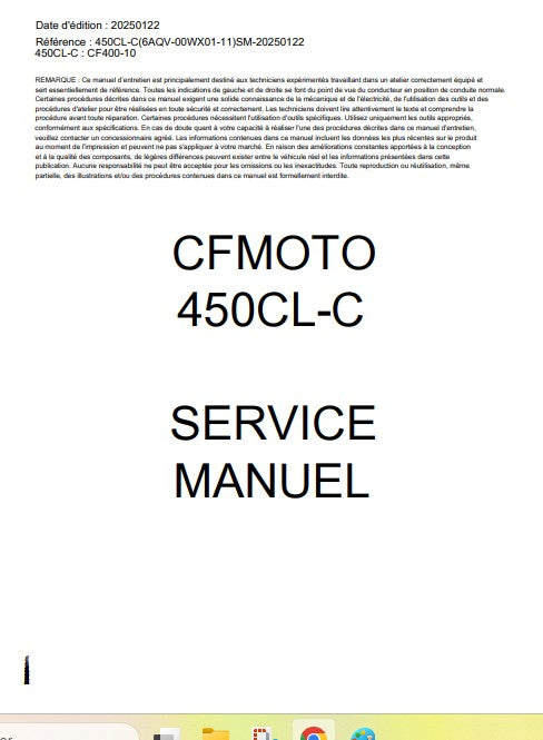 Manuel d'atelier CFMoto CL450C 2025 français Docautomoto