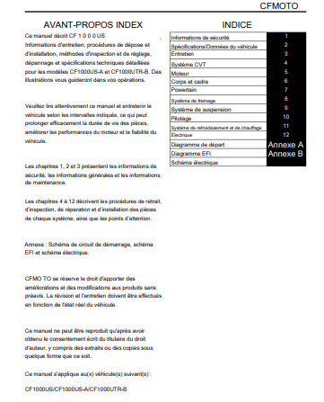 Manuel d'atelier CFMoto ZForce 950 2019 Français Docautomoto