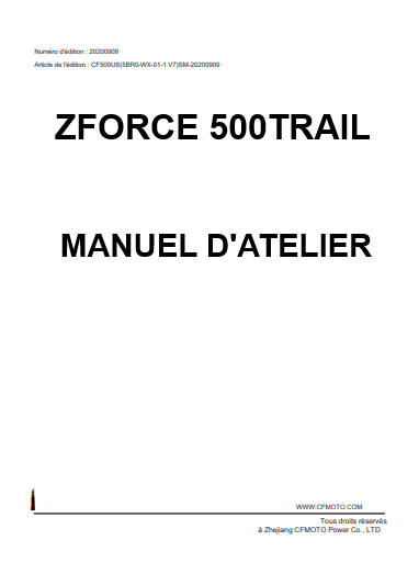 Manuel d'atelier CFMoto Zforce 500 Trail 2021 français