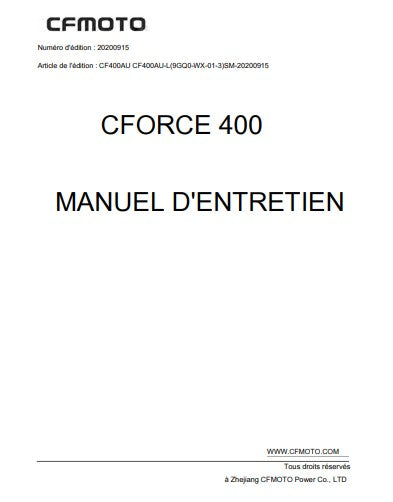 Manuel d'atelier CFmoto CF 400 2021 français Docautomoto