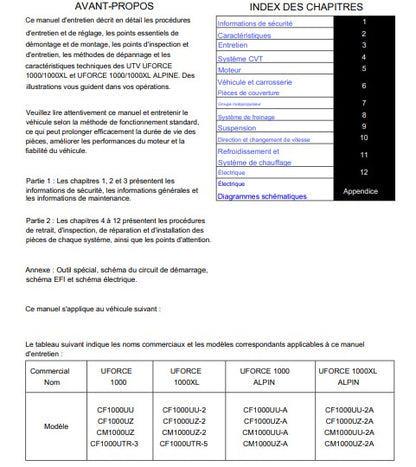 Manuel d'atelier CFMoto Uforce 1000 2024 2025 français Docautomoto