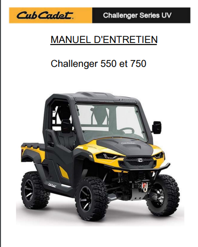 Manuel d'atelier Cub Cadet Challenger 550 700 2018 français Docautomoto