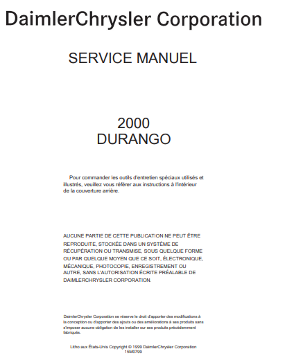 manuel d'atelier Dodge Durango 2000 français { AUTHENTIQU'ERE