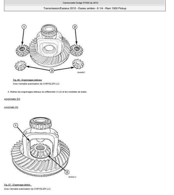 Manuel d'atelier Dodge RAM 1500 2500 2010 français Docautomoto