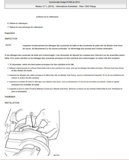 Manuel d'atelier Dodge RAM 1500 2500 2010 français Docautomoto