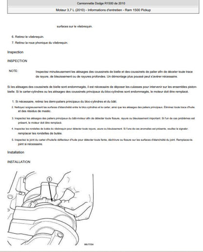 Manuel d'atelier Dodge RAM 1500 2500 2010 français Docautomoto