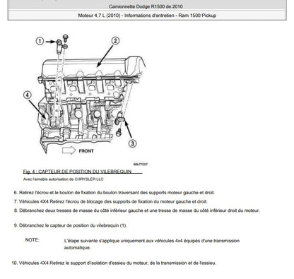 Manuel d'atelier Dodge RAM 1500 2500 2010 français Docautomoto