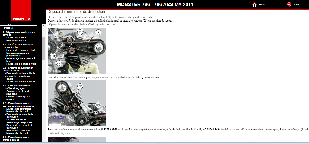 Manuel d'atelier Ducati Monster 796 2011 français Docautomoto