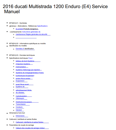Manuel d'atelier Ducati Multistrada Enduro 1200 E4 2016 français Docautomoto
