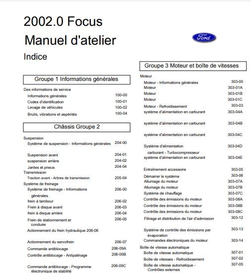 Manuel d'atelier Ford Focus 2002 en français { {{ Docautomoto }}
