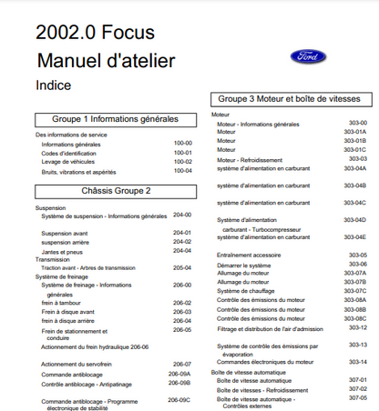 Manuel d'atelier Ford Focus 2002 en français { {{ Docautomoto }}