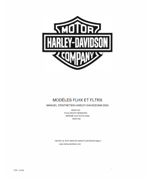Manuel d'atelier Harley Davidson FLHX FLTRX 2024 français Docautomoto