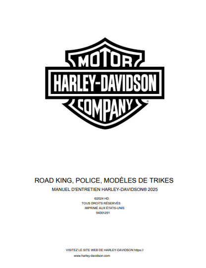 Manuel d'atelier Harley Davidson Road King et Trike 2025 français Docautomoto
