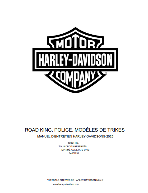 Manuel d'atelier Harley Davidson Road King et Trike 2025 français Docautomoto
