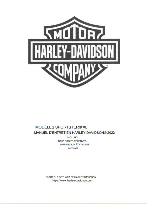 Manuel d'atelier Harley Davidson Sportster XL 2022 français Docautomoto