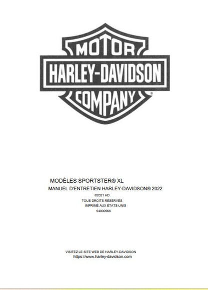 Manuel d'atelier Harley Davidson Sportster XL 2022 français Docautomoto